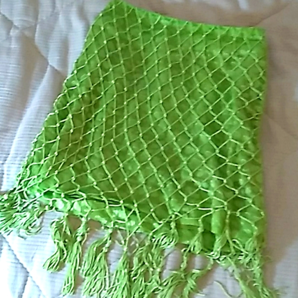 Lime Green Mini Skirt with Fringe